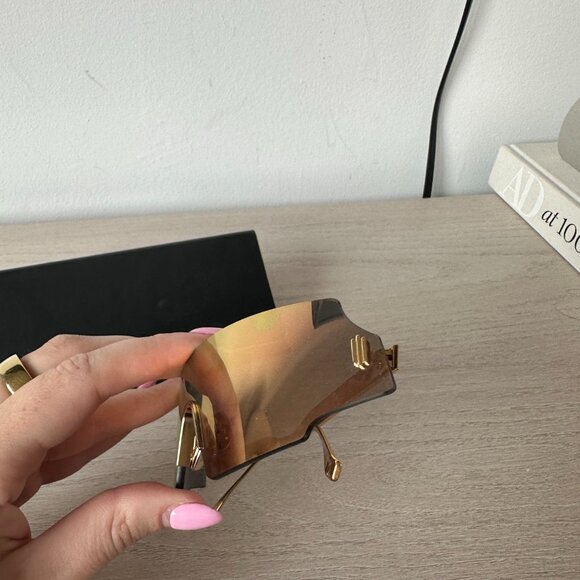 NWOT Fendi FF 0440/S Mirror Gold Sunglasses Rimless Frame Shield Shape - Picture 5 of 14